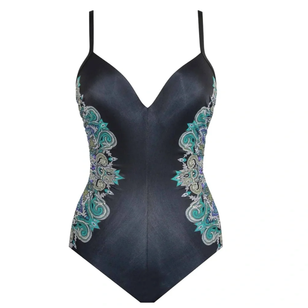 NWT Miraclesuit One‎ Piece Underwire Swimsuit 16 DD Cup in Black Multi
